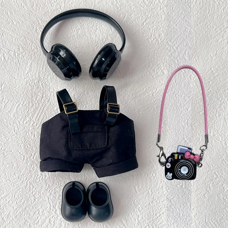17cm Mini Plush Doll'S Clothes Outfit Accessories For Korea Kpop Exo Labubu Idol overalls pants set Macaron doll Clothing Gift