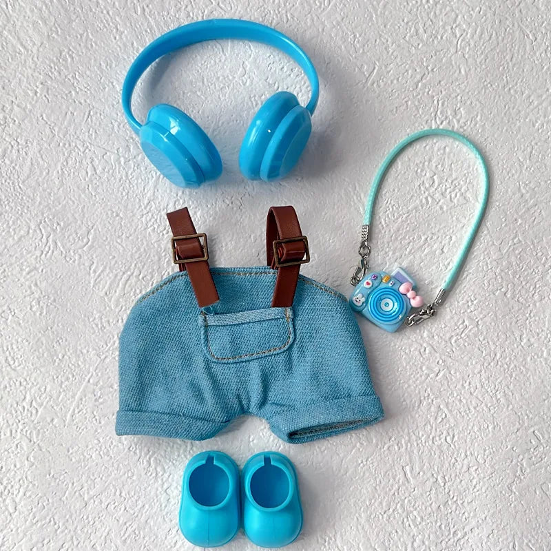 17cm Mini Plush Doll'S Clothes Outfit Accessories For Korea Kpop Exo Labubu Idol overalls pants set Macaron doll Clothing Gift