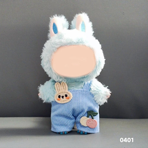 17cm Mini Plush Doll'S Clothes Outfit Accessories For Korea Kpop Exo Labubu Idol Dolls Corduroy overalls T-shirt Clothing Gift